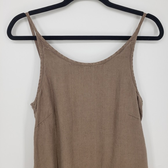 LINENFOX Linen Midi Dress XS Sleeveless Sundress A Line Casual Minimalist Taupe - Picture 4 of 10
